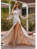 Long Sleeves Lace Tulle High Slit Sexy Wedding Dress